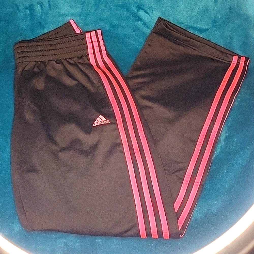 Adidas Black Sweatpants with Pink Stripes (M)